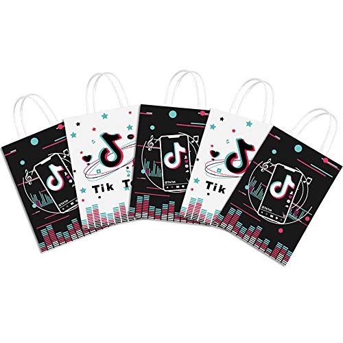 20 PCS Tik Tok Bolsas de regalo de fiesta Bolsas de regalo temáticas de redes sociales con notas musicales Tik Tok Fiesta temática Decoración de cumpleaños Bolsas de regalo