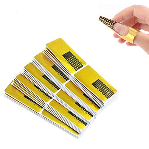 200 hojas oro Bandeja de papel de manicura，Moldes Uñas Etiqueta de Formas de Arte de Uñas,Oro Bandeja de Papel de Manicura，de uñas Plantilla de papel de Moldes Guías Pegatinas Formas UV Gel