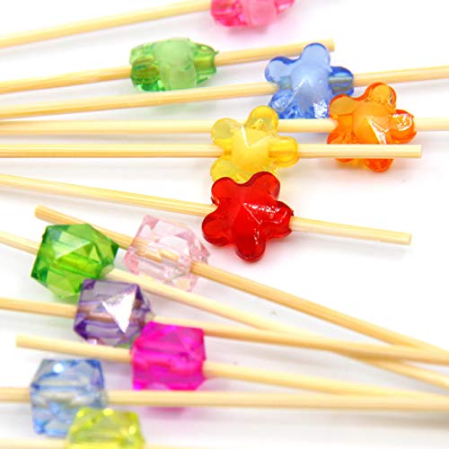 200 Palitos para Cócteles Cóctel Mezclador Bambú Frutas para Barbacoa Fiesta, Coctelería Pinchos san valentín boda fiesta (Joyas cuadradas de flores multicolores)