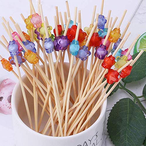200 Palitos para Cócteles Cóctel Mezclador Bambú Frutas para Barbacoa Fiesta, Coctelería Pinchos san valentín boda fiesta (Joyas cuadradas de flores multicolores)