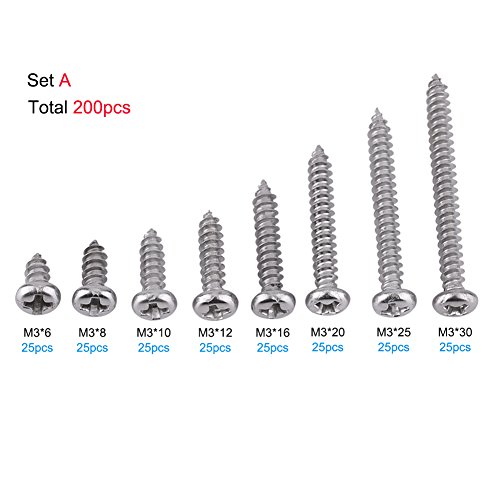 200pcs M3 Acero Inoxidable 304 Cabeza de la cacerola/plana/truss Auto-alquiler Tornillos kit de Surtido[Cabeza de la cacerola]