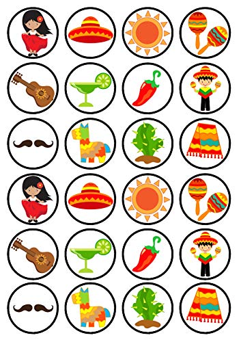 24 adornos comestibles para cupcakes con diseño mexicano #2