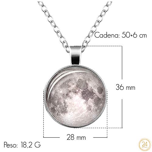 24 JOYAS Colgante Luna Llena Plateada con Cadena clásica de 1 mm y 50+6 cm