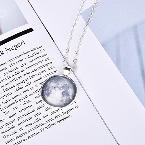 24 JOYAS Colgante Luna Llena Plateada con Cadena clásica de 1 mm y 50+6 cm
