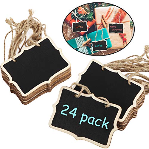24 Paquetes Etiquetas de Pizarra Carteles de Pizarra de Madera Colgante Mini Etiquetas de Pizarra de Madera de 3,35 x 2,36 Pulgadas Etiquetas de Pizarra Rectangular Signos de Tablero de Masaje