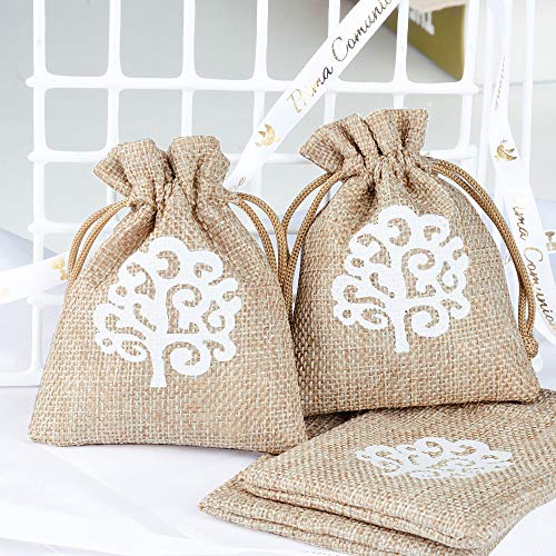 24 Piezas Bolsas Arpillera Pequeñas 8 x 10cm Boda Bautizo Bolsitas Tela Saquitos Arroz Regalo Recuerdo Joyas Caramelo Dulces Detalles Fiesta
