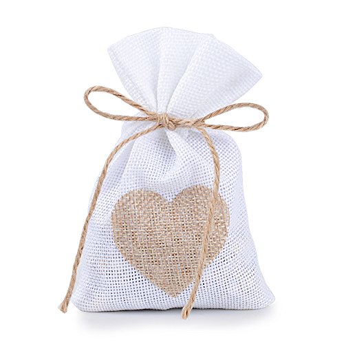 24pcs Bolsas Bolsitas Tela Saquitos Arroz Boda con Cordón de Yute Regalo Joyas Caramelo Dulces Recuerdo Favores Detalles Fiesta Bautizo Blanco