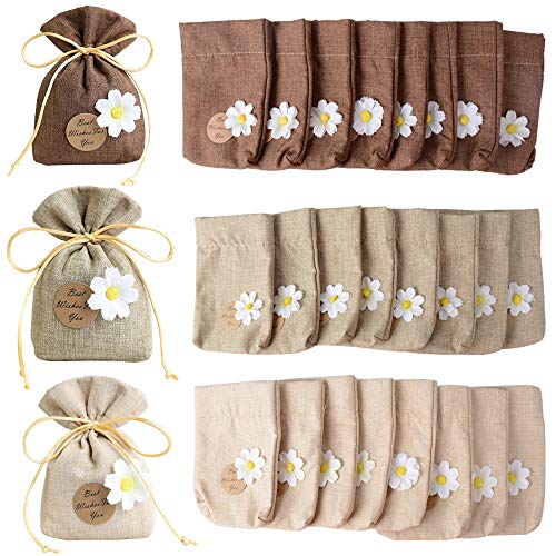24pcs Bolsas Saquitos Tela Lavanda Flores Secas Especias Hacer Bolsitas Aromaticas Bolsas Calendario Adviento Arroz Regalo Detalles de Boda Bautizo Fiesta Navidad con 24pcs Cordones