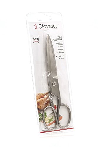 3 Claveles 406 Tijera Tradicional para Cocina de 8 Pulgadas, Gris, 24.99X8.59X1.2 Cm
