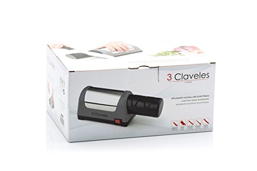 3 Claveles Afilador Eléctrico con Diamante y Cerámica, Acero Inoxidable, Gris, 22,5 cm