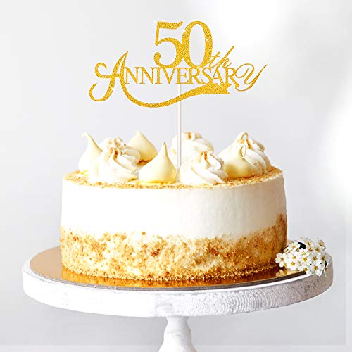 3 Piezas Toppers de Tarta de Aniversario de 50 Años Adornos de Tartas de Cumpleaños Brillantes Decoración de Pastel Palillos para Cumpleaños Boda Aniversario Celebración (Dorado)