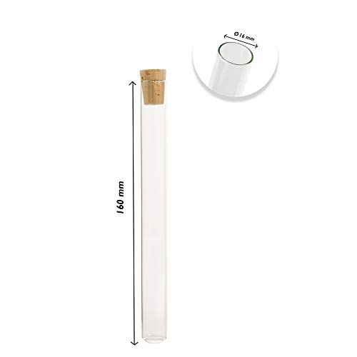 30 Tubos de ensayo de vidrio con corchos naturales - vidrio transparente de laboratorio, paredes fuertes, 160 x Ø16 para Bricolaje, Artesanía, Decoración (30)