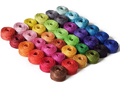 36 rollos de cuerda de yute natural de 2 hilos, 330 metros en total, 2 mm de grosor, cuerda para floristería, regalos, manualidades, decoración, ramos, jardín y reciclaje (colores variados)