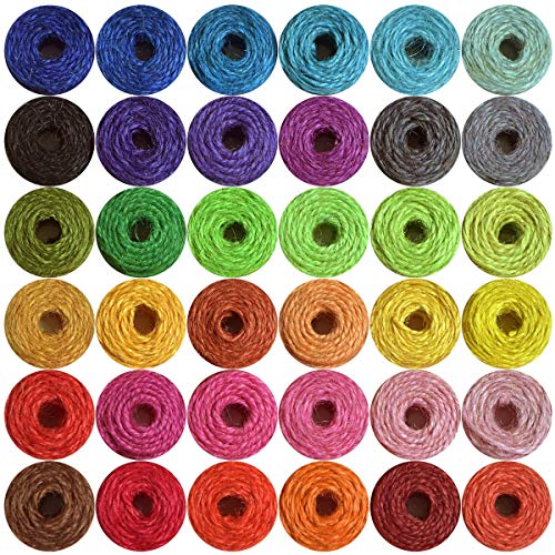 36 rollos de cuerda de yute natural de 2 hilos, 330 metros en total, 2 mm de grosor, cuerda para floristería, regalos, manualidades, decoración, ramos, jardín y reciclaje (colores variados)