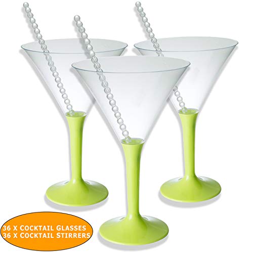 36 Vaso de Martini de plástico | | Durable, desechable o reutilizable | Pequeñas copas de cóctel Cócteles Postres dulces Aperitivo Fiestas de nacimiento Boda de Navidad.