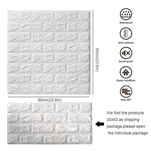 3D Papel tapiz de ladrillo, repique extraíble y pegatina de pared de espuma PE para sala de estar (5 piezas Ladrillo Blanco)