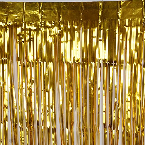 4 Pack(2mx1m) Cortinas Fiesta Dorada Boda Metálico Brillante Oro Franja Decorativa Photocall Flecos de Ventana Tinsel Navidad Cumpleaños Hogar Hotel (Dorado)