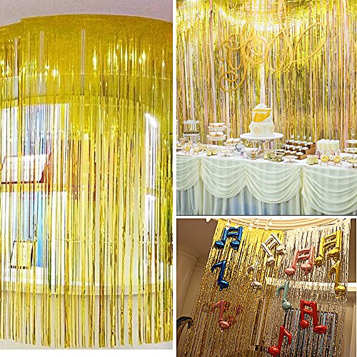 4 Pack(2mx1m) Cortinas Fiesta Dorada Boda Metálico Brillante Oro Franja Decorativa Photocall Flecos de Ventana Tinsel Navidad Cumpleaños Hogar Hotel (Dorado)