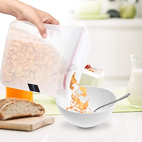 4 Piezas Grande Recipientes de Cereales, 4L - Incluye Etiquetas, Marcador y Cepillo para Limpieza - Almacenamiento de Alimentos de Plástico con Tapa para Cereales Harina Café Arroz Azúcar| Sin BPA.