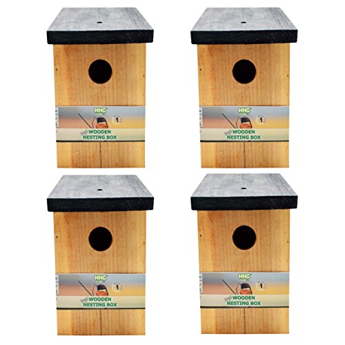 4 x Handy Home and Garden Caja Nido de Madera con Madera Tratada a Presión para Aves Silvestres y de Jardín HHGBF017