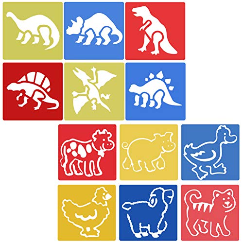 42 Piezas Plantillas para Pintar - Stencil Grandes Letras Números Animales Dinosaurios Insectos Transporte Planetas - Manualidades Juguetes para Niños Niña 3 4 5 6 Años