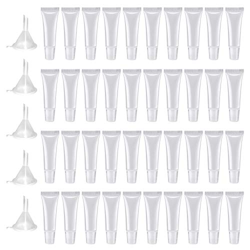 50 PCS Tubos de brillo labial de plástico de 10 ml, tubos cosméticos vacíos transparentes para envases cosméticos de bricolaje