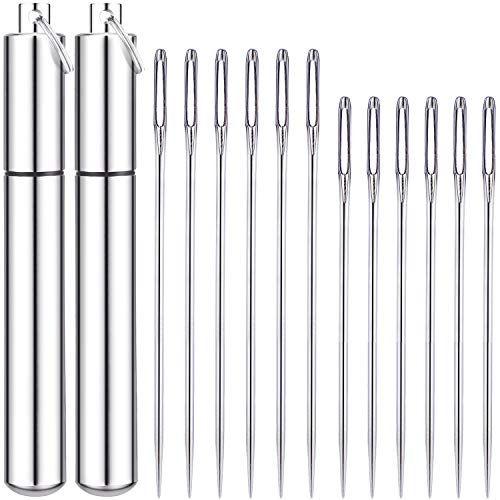 50 Piezas Agujas Artesanales de Costura Coser de Ojo Grande con 2 Piezas Cajas de Agujas Impermeable de Aluminio para Costura de Manualidades Artísticas, 2 Pulgadas y 2,4 Pulgadas