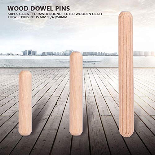 50 Piezas de Pasadores de Madera Pasadores Estriados Redondos Acanalados de Madera Dura M6 × 30/40/50 mm(M6*50)