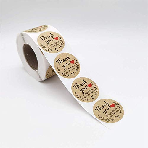 500 pegatinas de 3,8 cm gracias por apoyar a mi pequeña empresa, papel Kraft Thank You Stickers, elegante etiqueta retro para bolsas, cajas, pañuelos etc. (gracias)