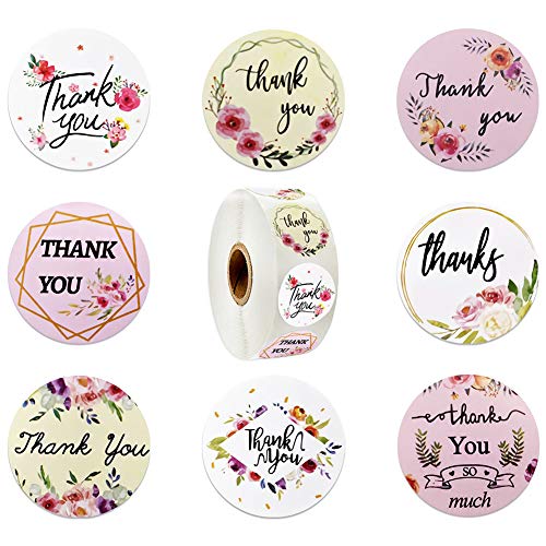 500PCS Pegatinas de Thank You Redondo Adhesivo Galletas Bolsa Cumpleaños Boda Día de Acción de Gracias Bolsa Regalos Artesanía rollo para regalos hechos en casa 1 pulgada