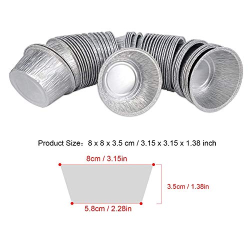 50pcs desechables bandejas de aluminio recipientes de aluminio redondo Pastel taza 80x80x35mm para cocina hornear barbacoa (barbacoas) hacer tartas postres hacer alimentos para niños Heat familia