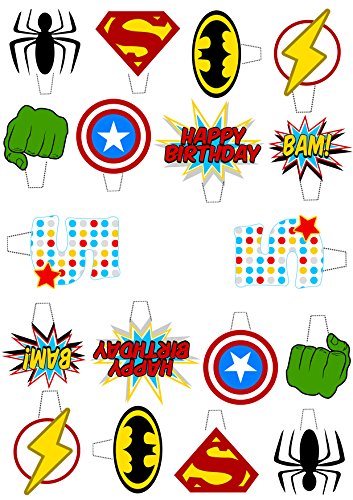 5th cumpleaños superhéroe comestible cupcake toppers – Pie oblea decoraciones para tartas, Pack of 72