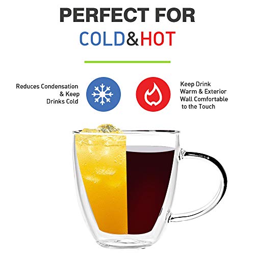 [6-pack, 160ml/5.4 oz] DESIGN•MASTER- Tazas de vidrio espresso de primera calidad, vidrio aislante de doble pared con asa, vidrio termoaislante, perfecto para máquina de café exprés y cafetera.