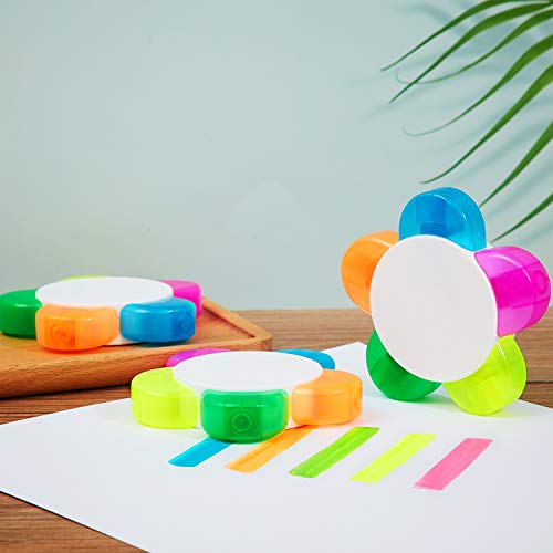 6 Piezas Subrayadores de Pétalo, Plumas de Resaltador de Acuarela en Forma de Flor, Rotuladores Fluorescentes 5-en-1 para Escuela Oficina Papelería, 5 Colores Variados