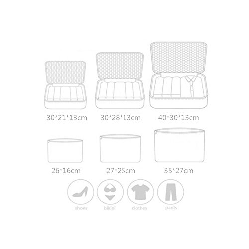 6 Set de Organizador de Equipaje, Impermeable Organizador de Maleta Bolsa para Ropa Sucia de Viaje, Material Nylon（Wine Flower）