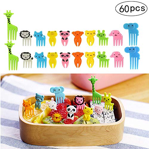 60 Pc Tenedor de Fruta de los Niños de Historieta Linda, Jirafa y Elefante de Historieta Linda; Utilizado para Adornar la Fruta o el Almuerzo Inspira el Interés de los Niños (Color al Azar)
