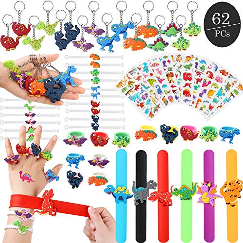 62 Piezas Artículos de Fiesta Dinosaurios Cumpleaños Niño, Llavero Dinosaurios, Pulseras Bofetada, Pulsera Dinosaurios, Pegatinas Dinosaurios, Anillo Dinosaurio, Piñata Dinosaurio Regalo Niños