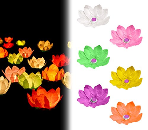 747011 Pack 6 linternas de la flor de loto flotantes 30 x 30 cm colores surtidos