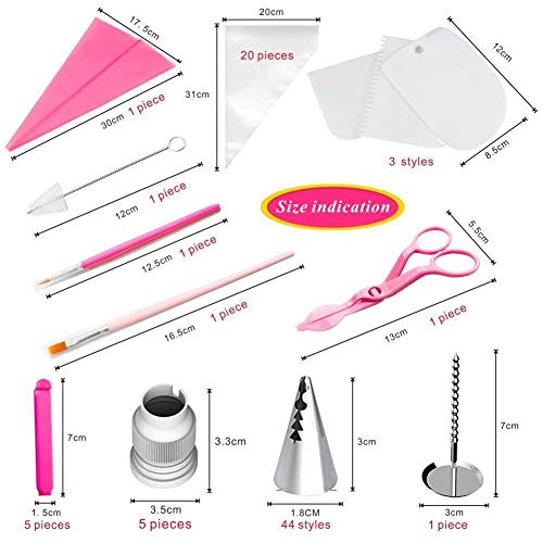 83 pcs Suministros de decoración de pasteles, Kit de herramientas de decoración Boquillas de repostería giratoria Para bolsas de crema pastelera Boquillas de tubería de hielo Consejos para hornear