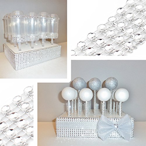 9.14m Plata Acrílico Bling Diamante Cinta Brillante Rollo de Cinta de Malla de Imitacion para Pasteles de Boda, Decoraciones de Cumpleaños, Decoraciones para Eventos, Artesanía Proyectos, 4 Fila