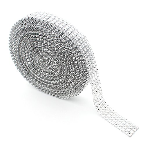 9.14m Plata Acrílico Bling Diamante Cinta Brillante Rollo de Cinta de Malla de Imitacion para Pasteles de Boda, Decoraciones de Cumpleaños, Decoraciones para Eventos, Artesanía Proyectos, 4 Fila