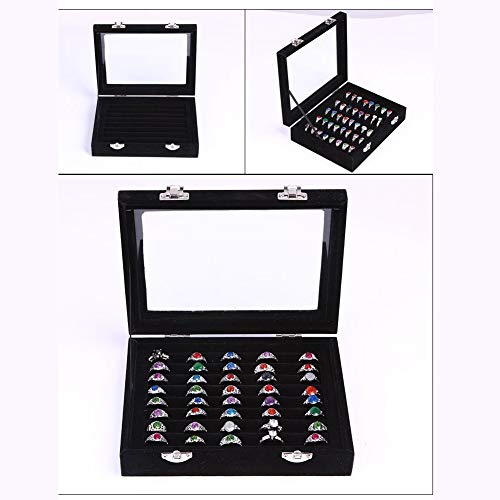 AAGOOD 24 Caja de la joyería Ranuras del Anillo Pendientes Caja del Organizador del escaparate de la joyería portátil para Mujeres Niñas Negro 1PC