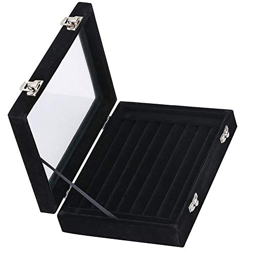 AAGOOD 24 Caja de la joyería Ranuras del Anillo Pendientes Caja del Organizador del escaparate de la joyería portátil para Mujeres Niñas Negro 1PC