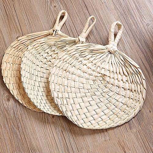 Abanicos de mano de hoja de palma, 2 piezas de rafia natural hecho a mano para fanáticos de rafia, para boda, para la playa, boda o fiesta