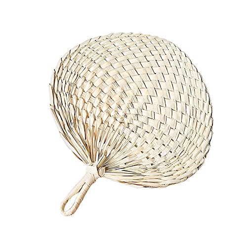 Abanicos de mano de hoja de palma, 2 piezas de rafia natural hecho a mano para fanáticos de rafia, para boda, para la playa, boda o fiesta