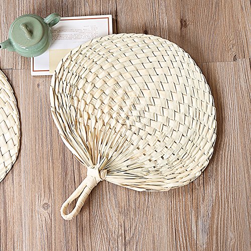 Abanicos de mano de hoja de palma, 2 piezas de rafia natural hecho a mano para fanáticos de rafia, para boda, para la playa, boda o fiesta