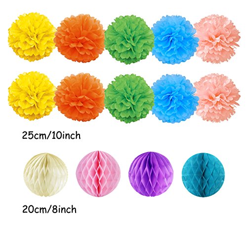 Abanicos de Papel Bola de Nido Pom Poms Ventilador de Papel para Colgar Decoración para Cumpleaños Boda Carnaval Bebé Ducha Home Party Supplies Decoración - Multicolor