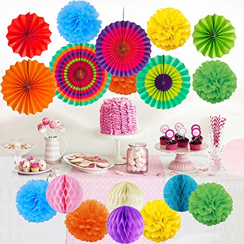 Abanicos de Papel Bola de Nido Pom Poms Ventilador de Papel para Colgar Decoración para Cumpleaños Boda Carnaval Bebé Ducha Home Party Supplies Decoración - Multicolor