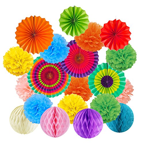 Abanicos de Papel Bola de Nido Pom Poms Ventilador de Papel para Colgar Decoración para Cumpleaños Boda Carnaval Bebé Ducha Home Party Supplies Decoración - Multicolor