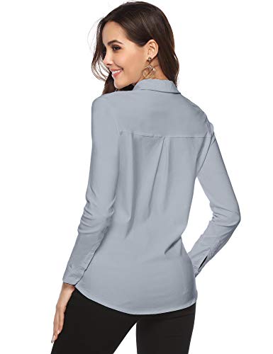 Abollria Blusa Elegante para Mujer Camisa de Oficina Manga Larga Slim Fit Formal Camiseta Basica Casual Tops con Botones